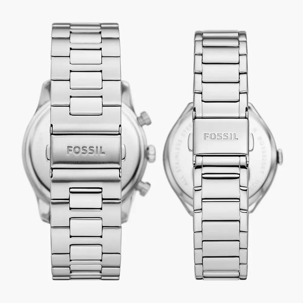Fossil His and Hers Couple Multifunction Stainless Steel Watch Box Set
