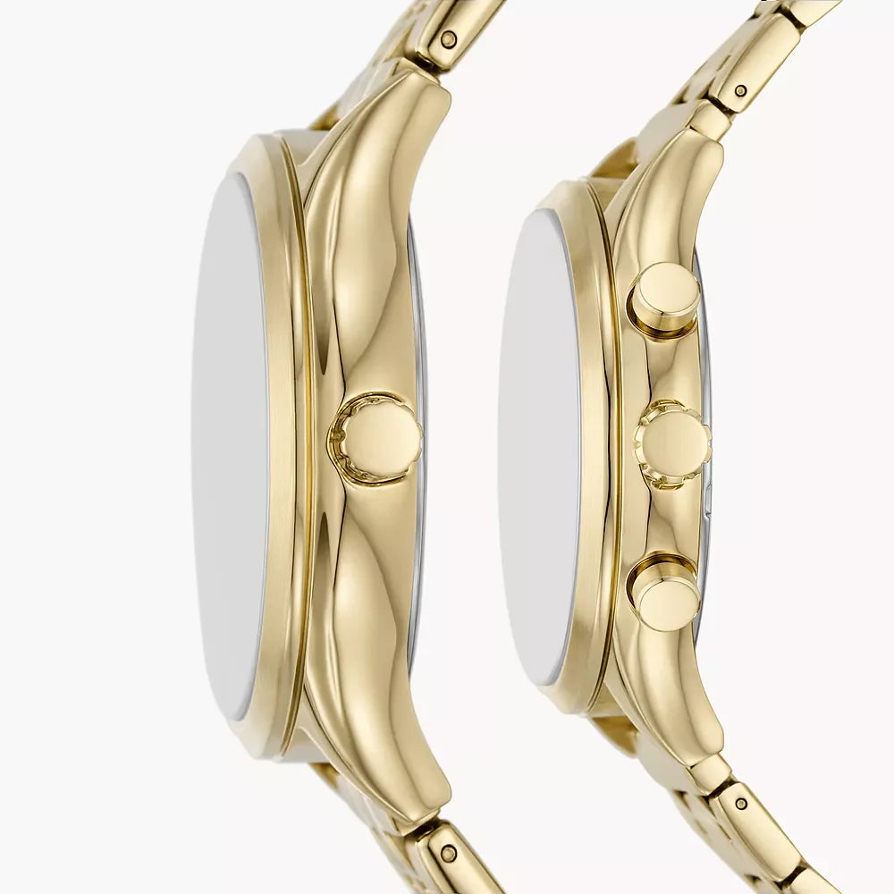 Fossil Fenmore Couple Multifunction Gold-Tone Stainless Steel Watch Set