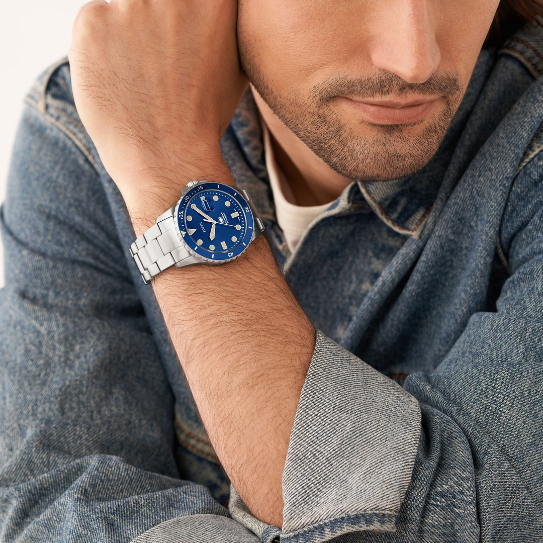Fossil Blue Three-Hand Date Stainless Steel Men&