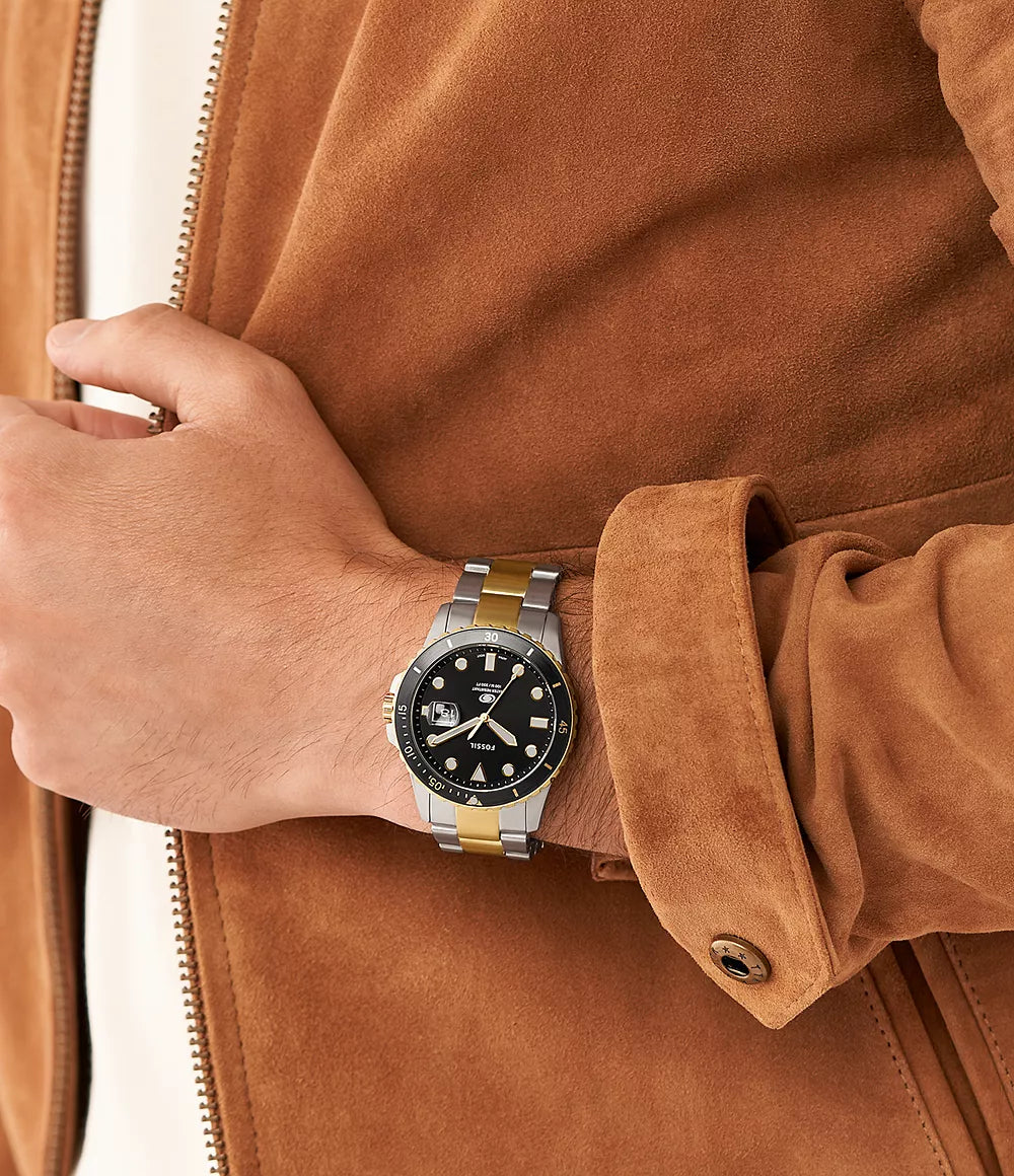Fossil Blue Three Hand Date Two Tone Stainless Steel Men&