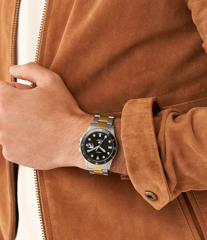 Fossil Blue Three Hand Date Two Tone Stainless Steel Men&