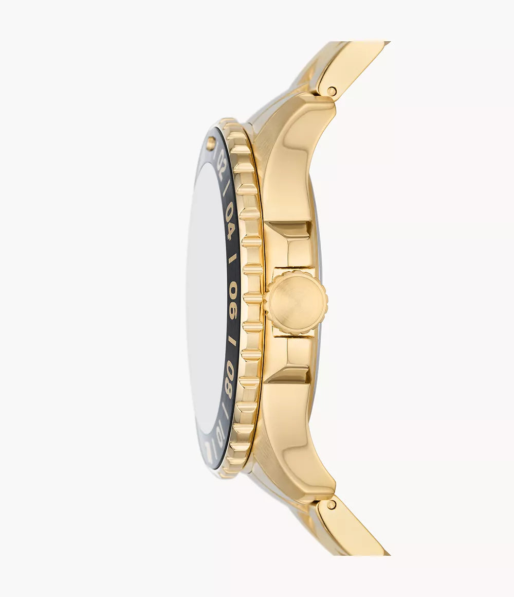 Fossil Blue Gmt Gold-Tone Stainless Steel Men&