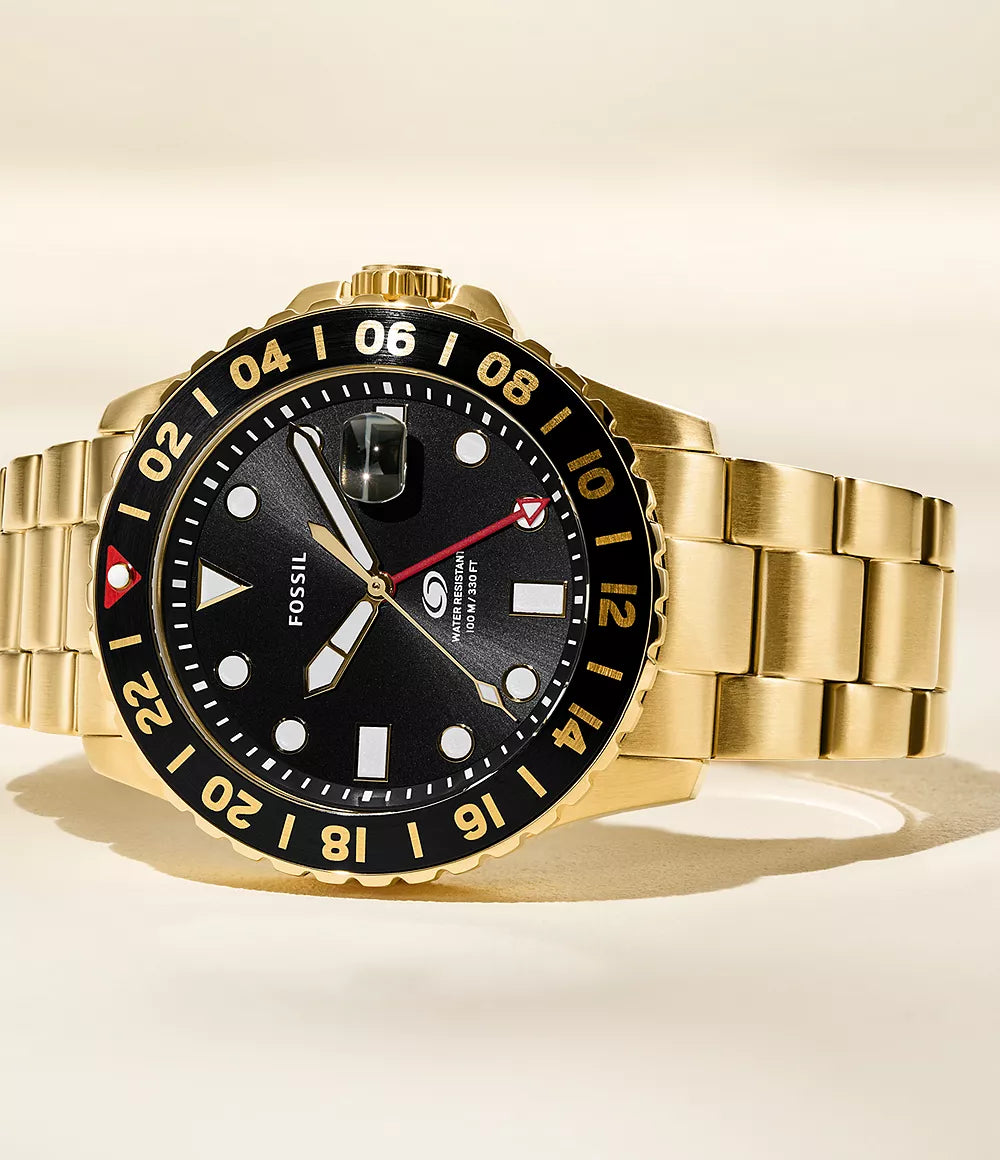 Fossil Blue Gmt Gold-Tone Stainless Steel Men&
