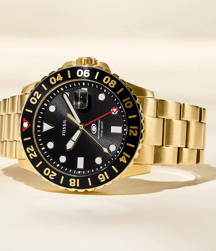 Fossil Blue Gmt Gold-Tone Stainless Steel Men&