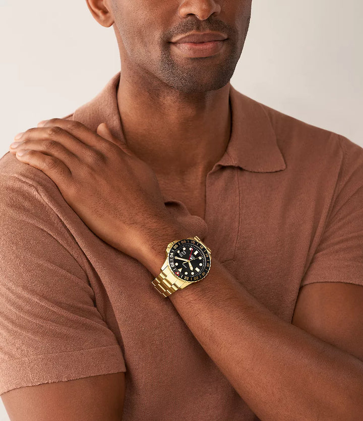 Fossil Blue Gmt Gold-Tone Stainless Steel Men&