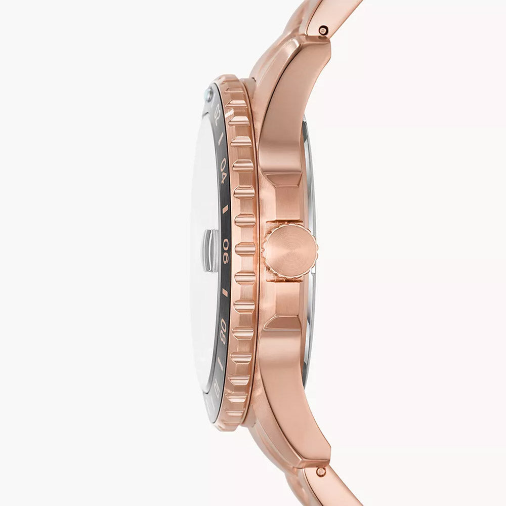 Fossil Blue Gmt Rose Gold-Tone Stainless Steel Watch