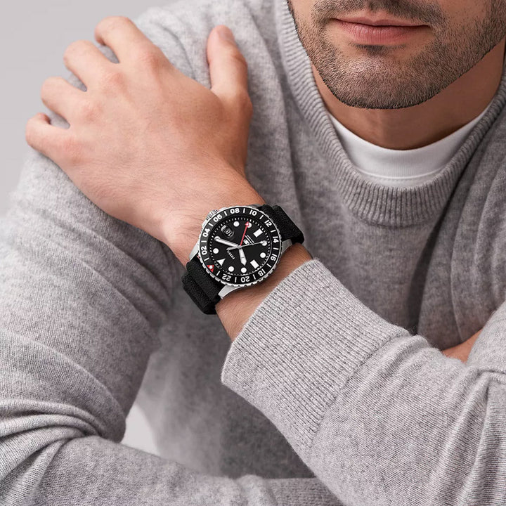 Fossil Blue Gmt Black Silicone Watch