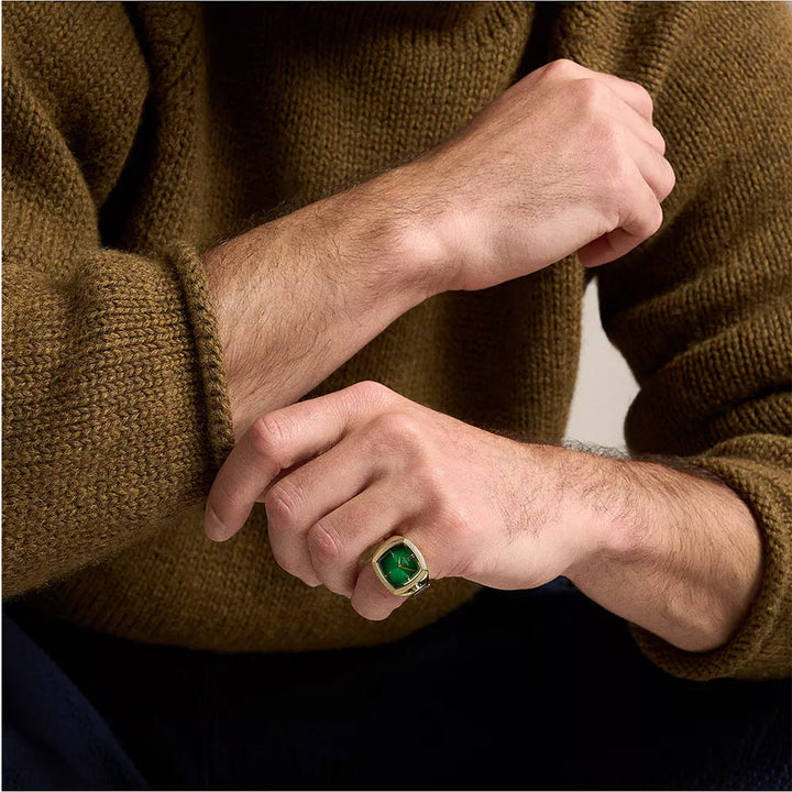 Fossil Unisex Nick Jonas x Fossil Machine Luxe Green Vignette Two-Hand Gold-Tone Stainless Steel Watch Ring