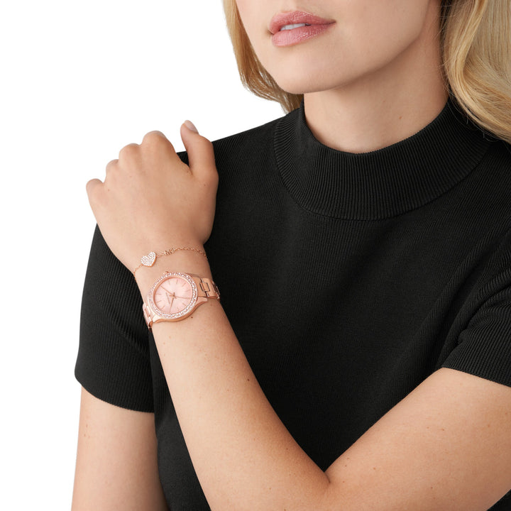 Michael Kors Liliane Three-Hand Rose Gold-Tone Stainless Steel Women&