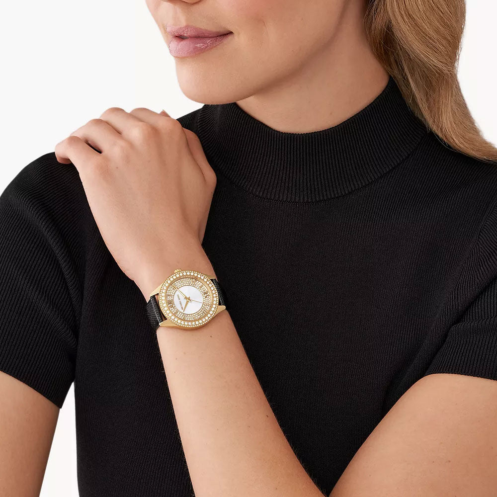 Michael Kors Harlowe Three-Hand Black Lizard Women&