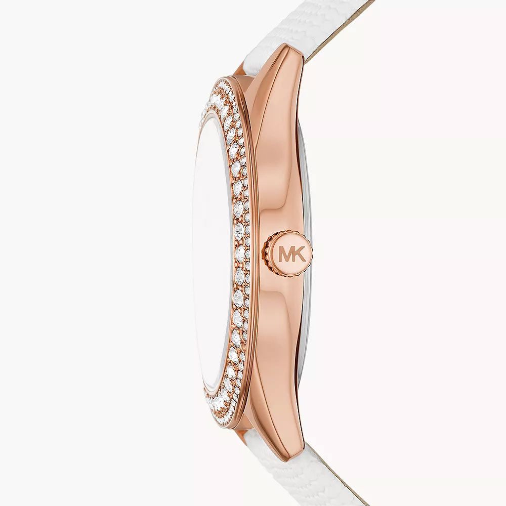 Michael Kors Harlowe Three-Hand White Lizard Women&