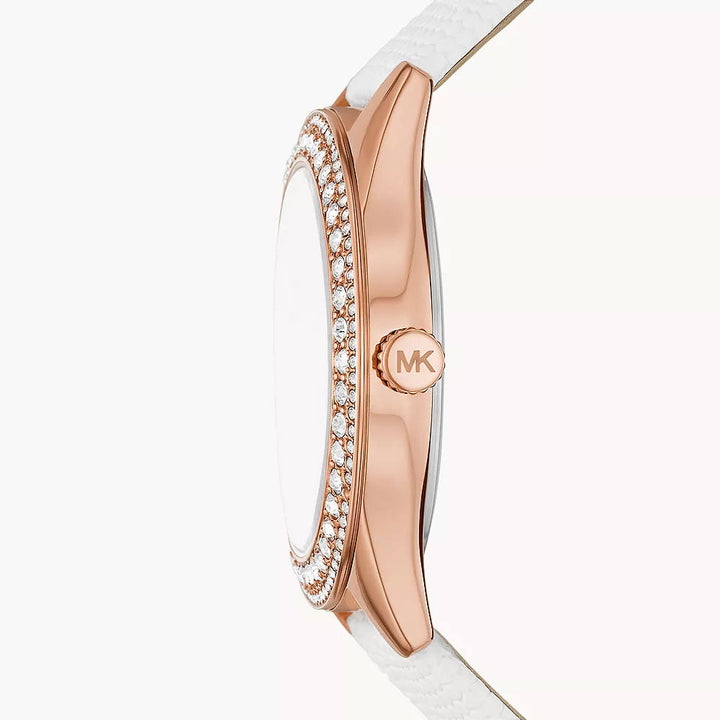 Michael Kors Harlowe Three-Hand White Lizard Women&