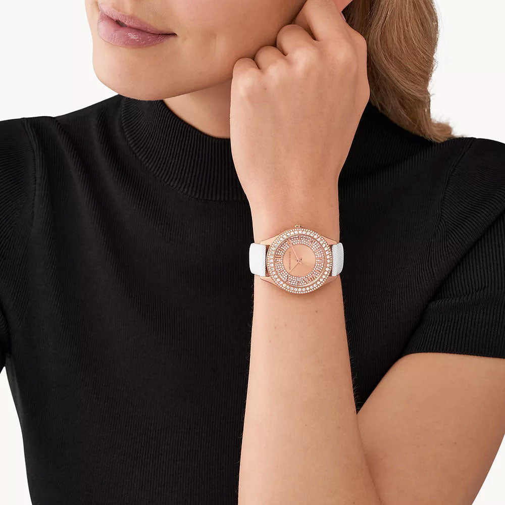 Michael Kors Harlowe Three-Hand White Lizard Women&