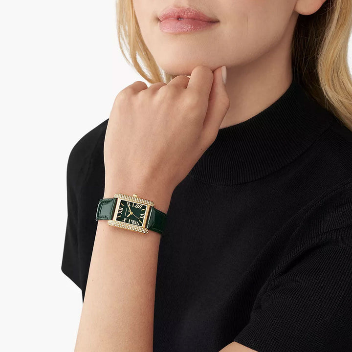 Michael Kors Emery Three-Hand Green Croco Leather Women&