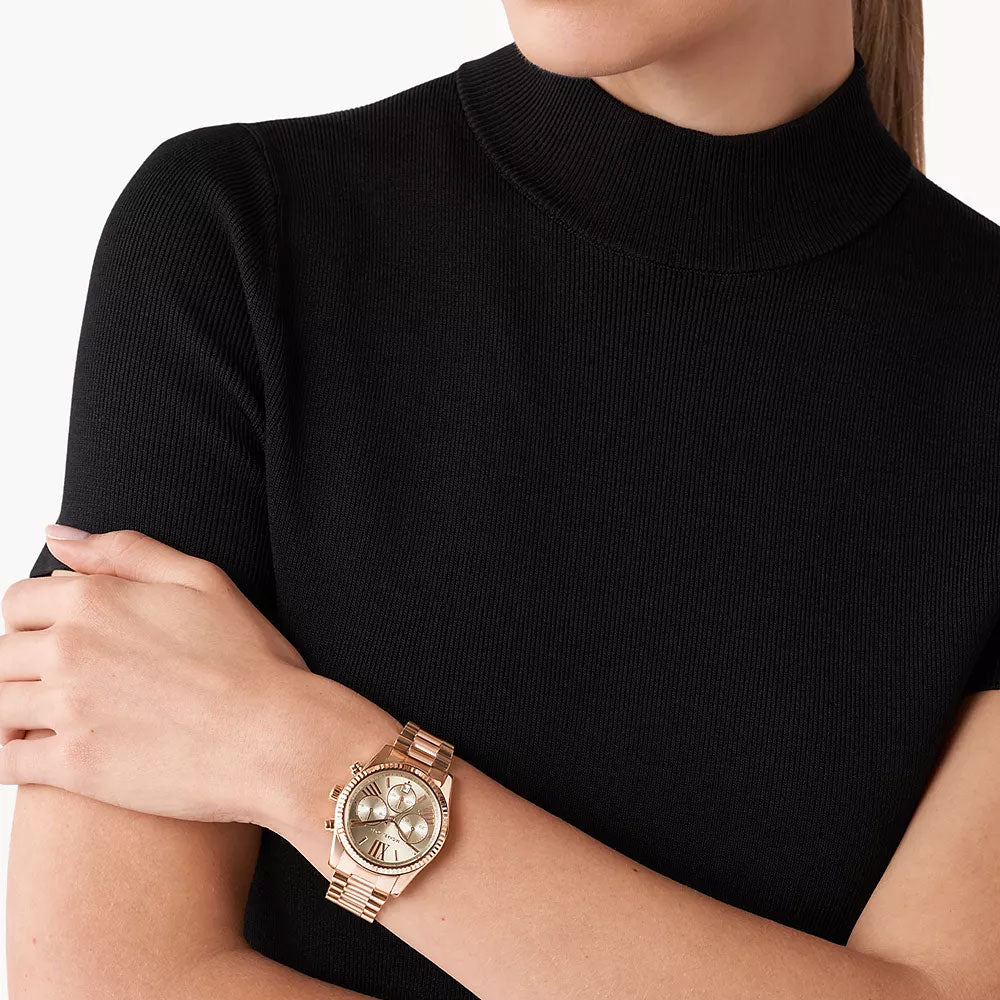 Michael Kors Lexington Chronograph Rose Gold-Tone Stainless Steel Women&