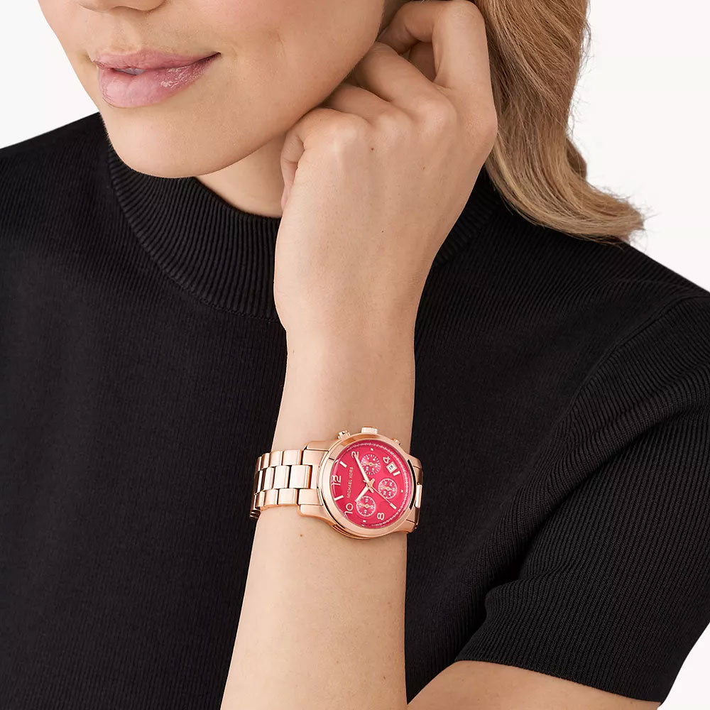 Michael Kors Runway Chronograph Rose Gold-Tone Stainless Steel Women&