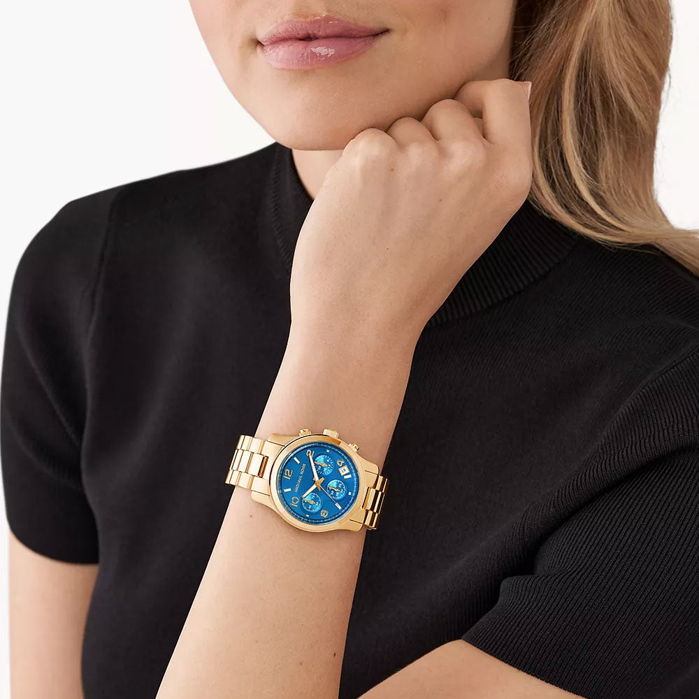 Michael Kors Runway Chronograph Gold-Tone Stainless Steel Women&