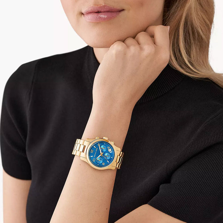 Michael Kors Runway Chronograph Gold-Tone Stainless Steel Women&