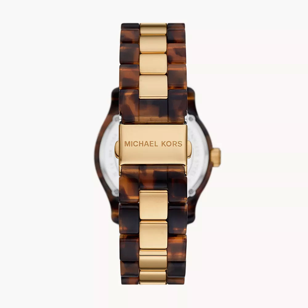 Michael Kors Runway Three-Hand Brown Acetate And Gold-Tone Stainless Steel Women&