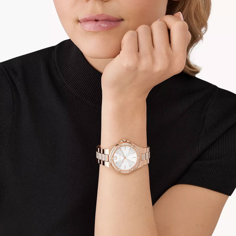 Michael Kors Lennox Three-Hand Rose Gold-Tone Stainless Steel Women&
