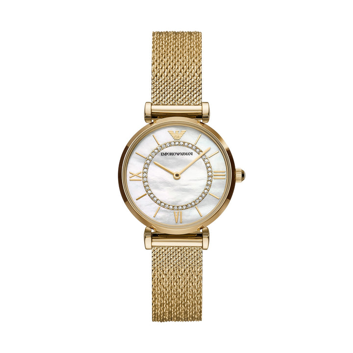 Emporio Armani Gianni T-Bar Mother of Pearl Dial Gold Mesh Women&