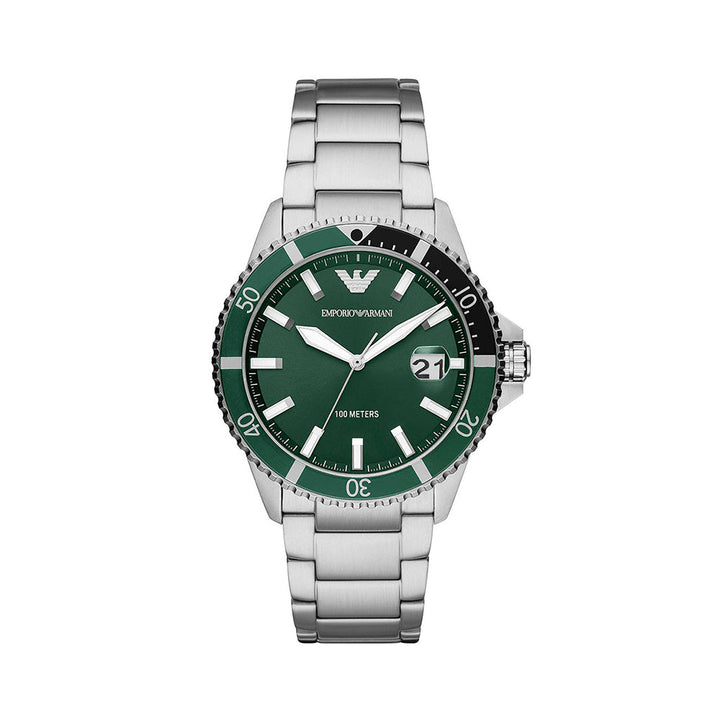 Emporio Armani Diver Three-Hand Date Green Dial Silver Men&