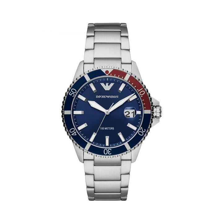 Emporio Armani Diver Three-Hand Date Blue Dial Silver Men&