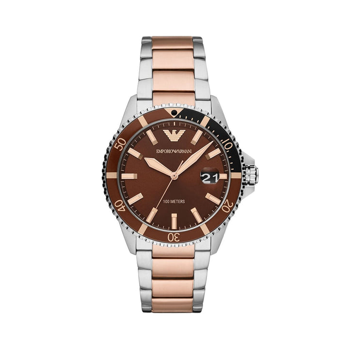 Emporio Armani Diver Brown Dial Two-Tone Men&