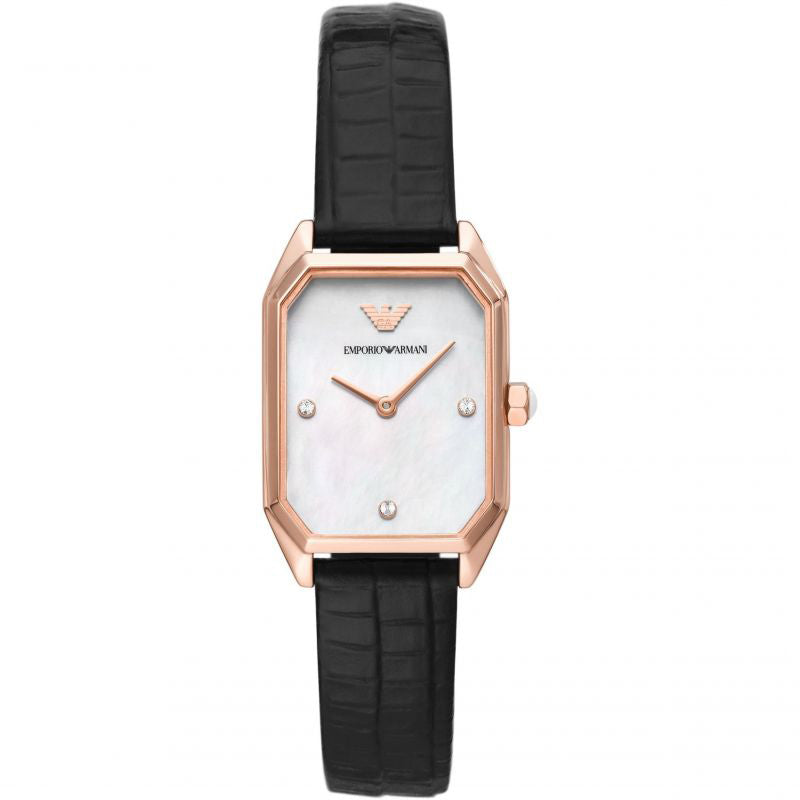 EMPORIO ARMANI MOP ANLG WATCH 0 JWL SS LEATHER STRP
