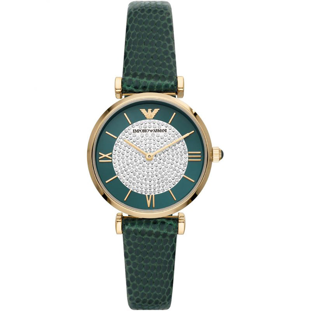 EMPORIO ARMANI ANALOG WATCH 0 JWL GP LEATHER STRAP