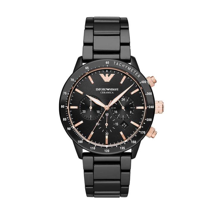 Emporio Armani Mario Ceramic Chronograph Black Dial Black Men&