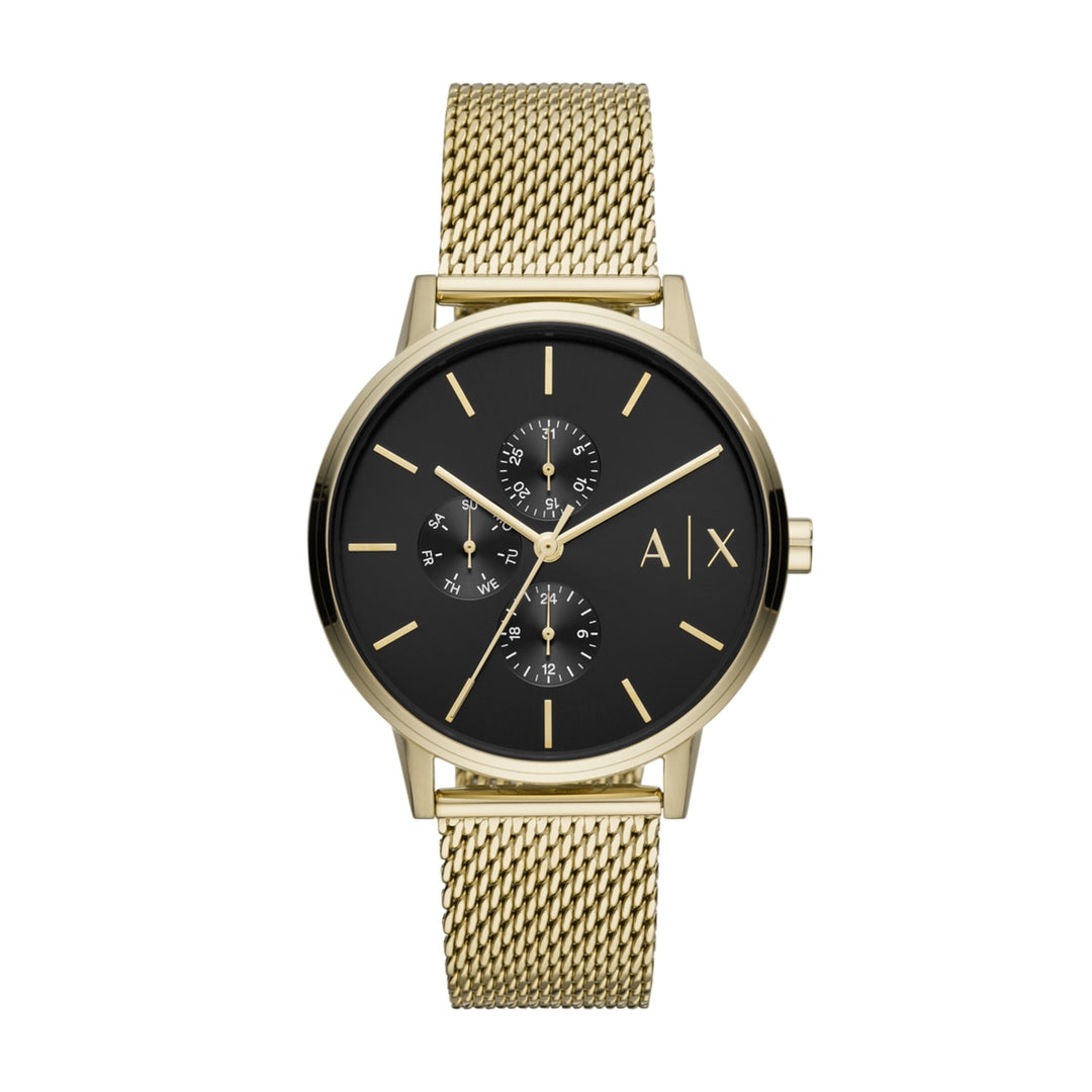 Armani Exchange Cayde Multifunction Black Dial Gold-Tone Mesh Men&