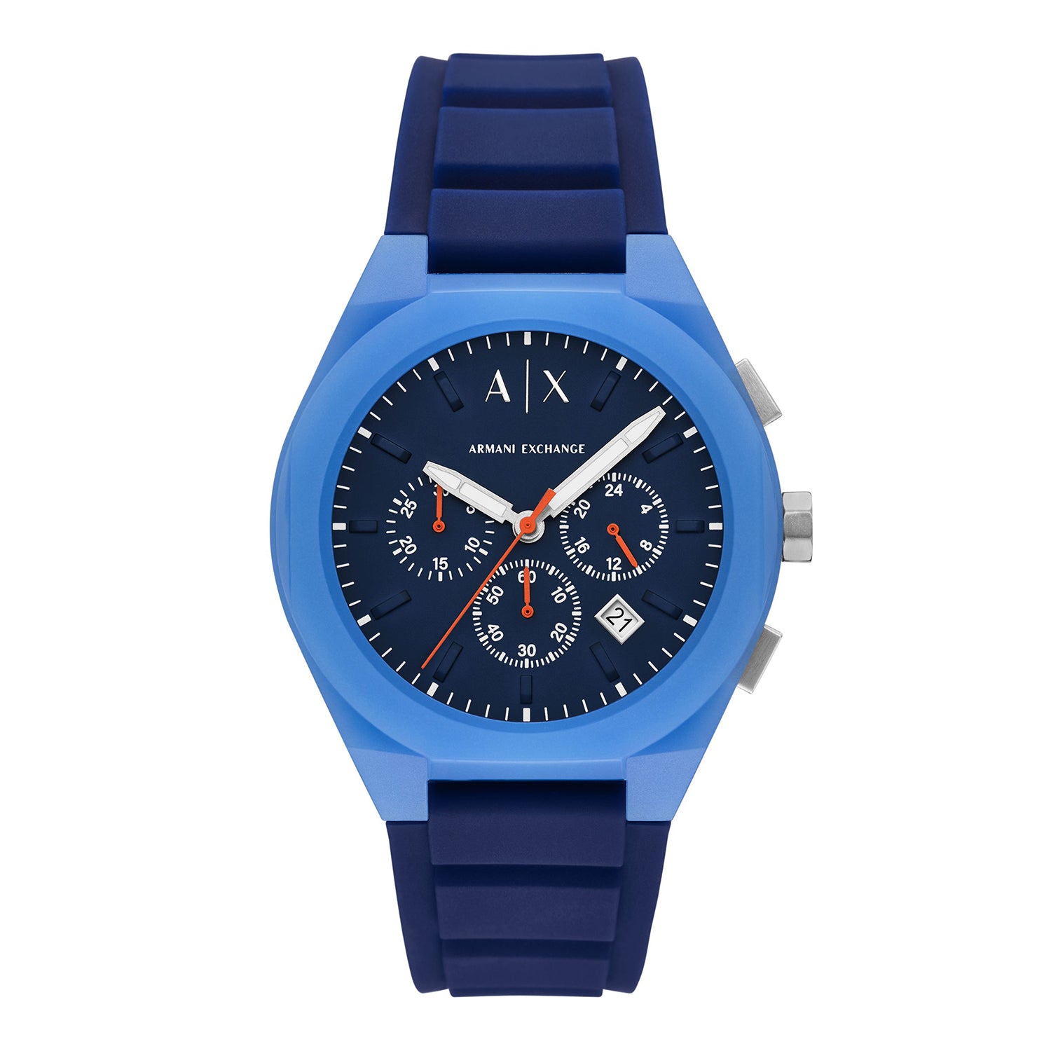 Armani Exchange Men's Sync Chronograph Blue Silicone Watch – Jacobs ...