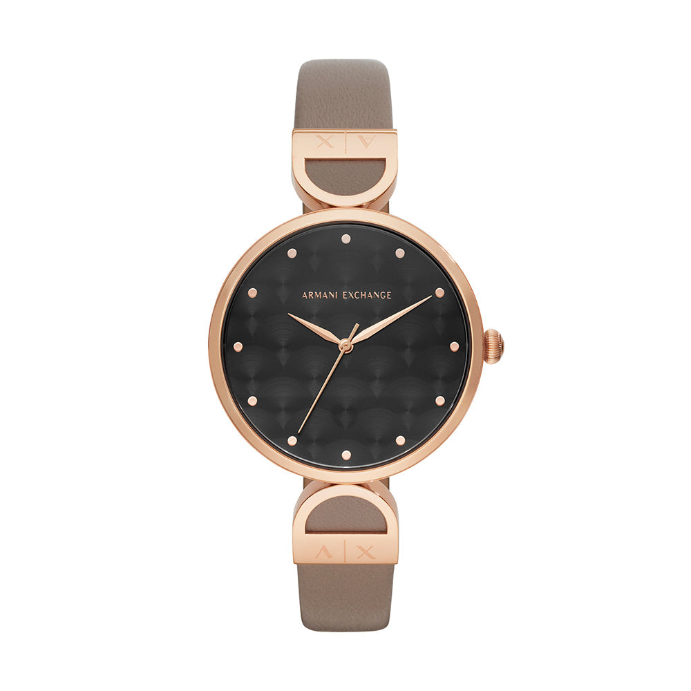 Armani Exchange Three-Hand Matte Gray Leather Watch