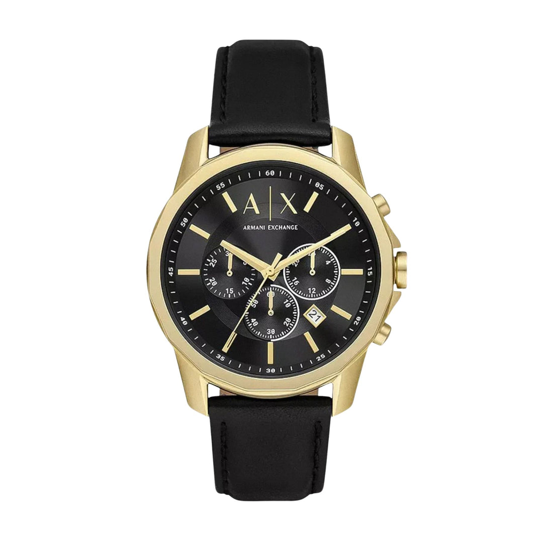 Armani Exchange Chronograph Black Dial Gold-Tone Leather Men&