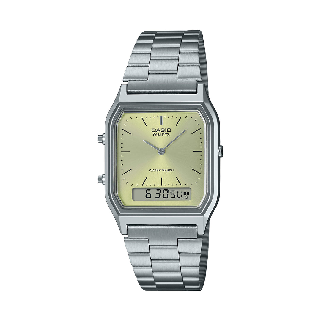 Casio Vintage Unisex Gold Dial Stainless Steel Analog-Digital Watch - AQ-230A-9AMQYDF