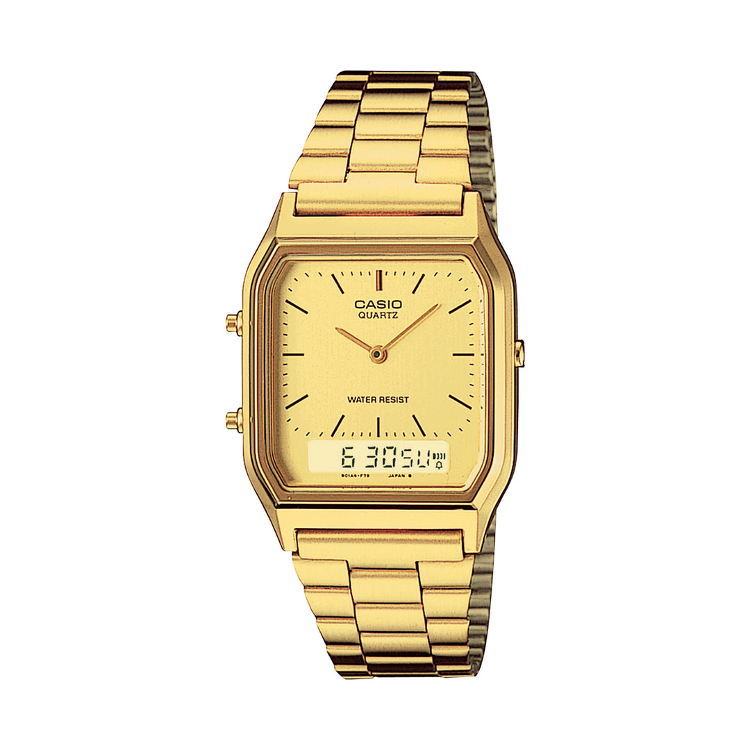 Casio Vintage Unisex Gold Dial Gold Tone Stainless Steel Analog-Digital Watch - AQ-230GA-9DMQ
