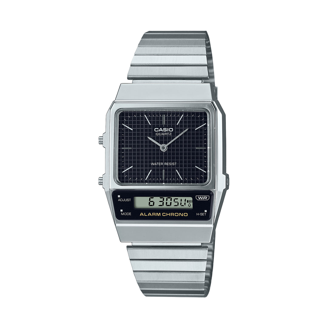 Casio Vintage Unisex Black Dial Stainless Steel Analog-Digital Watch - AQ-800E-1ADF