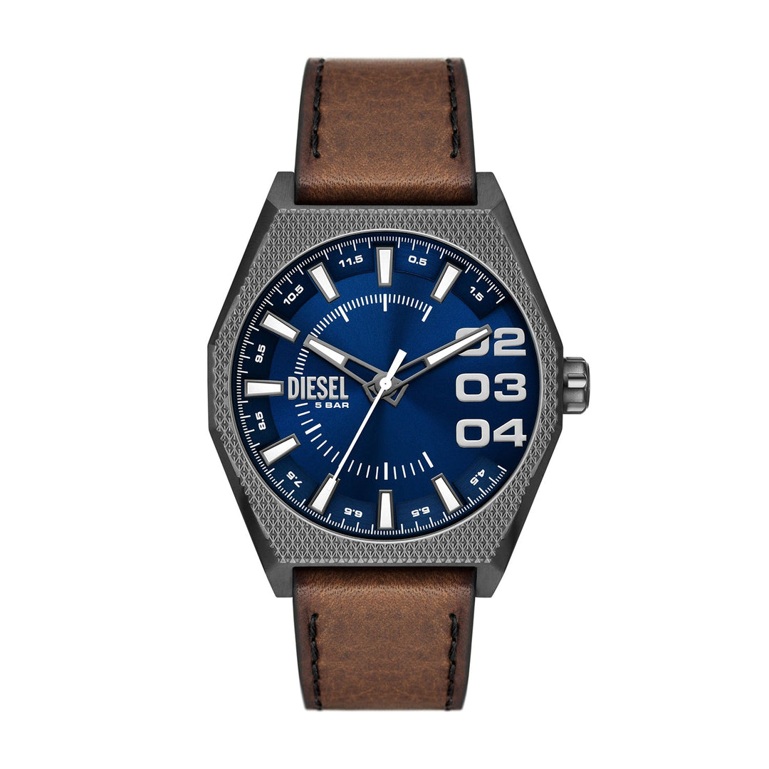 Diesel Scraper Three-Hand Brown Leather Watch