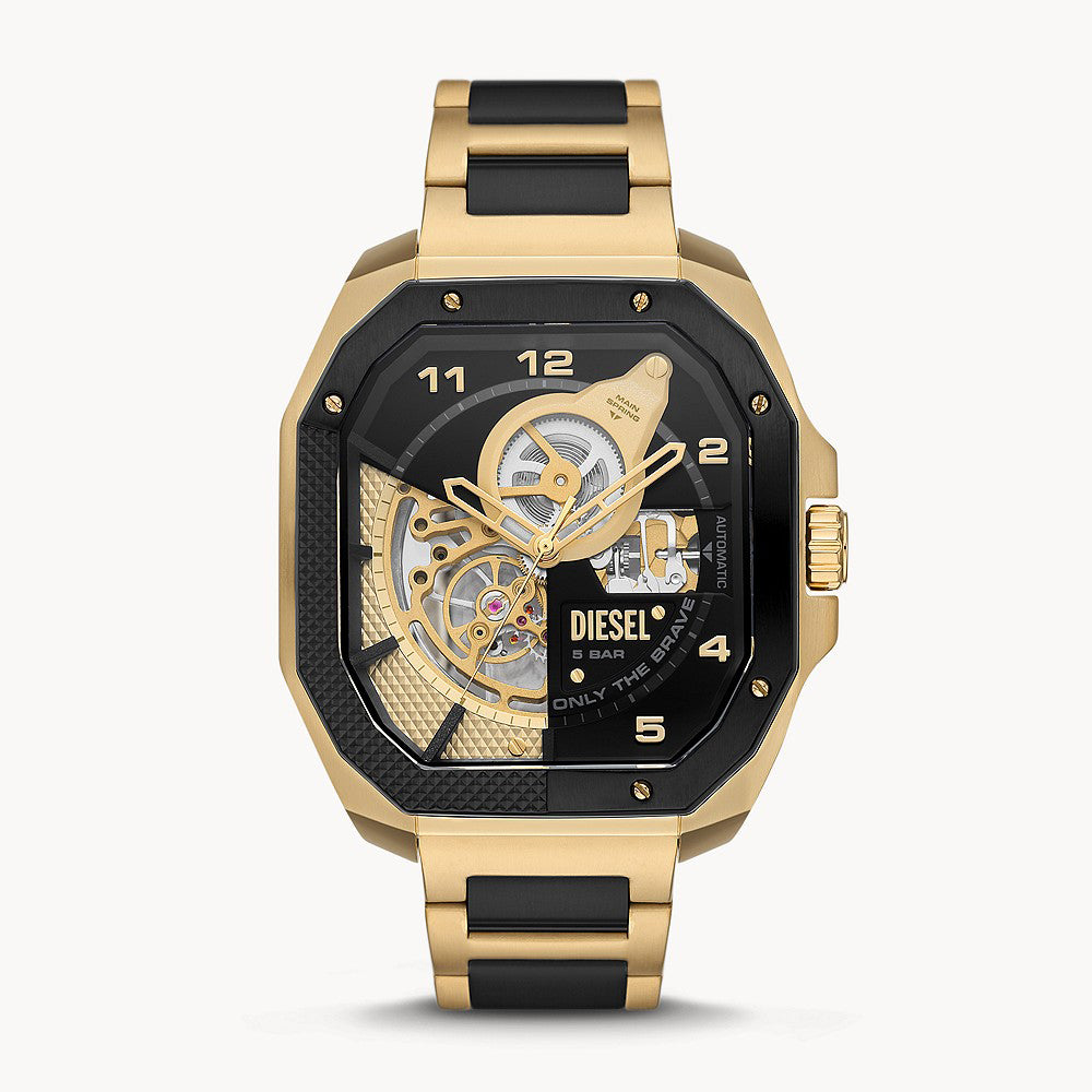 DIESEL FLAYED AUTOMATIC THREE-HAND TWO-TONE STAINLESS STEEL WATCH