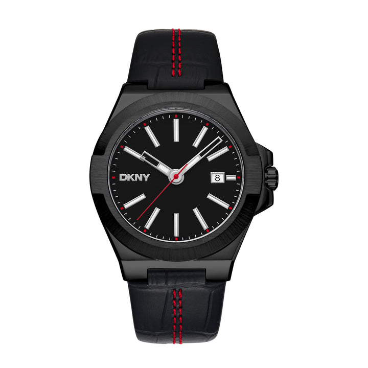 DKNY EVERYDAY Men's Black Dial Leather Strap Watch