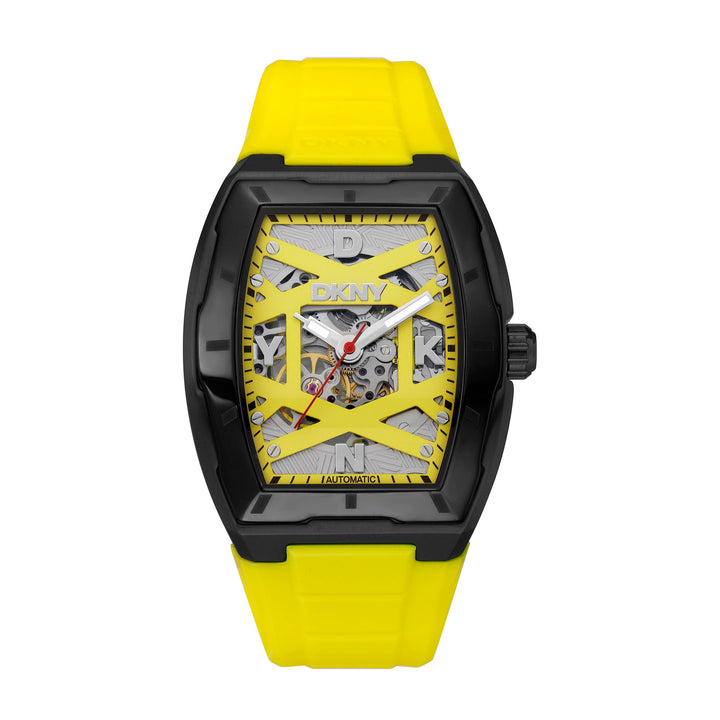 DKNY Automatic Active Men's Yellow Dial Silicone Strap Watch