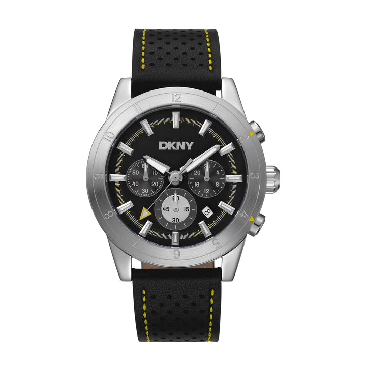 DKNY ACTIVE Men's Black Dial Leather Strap Watch
