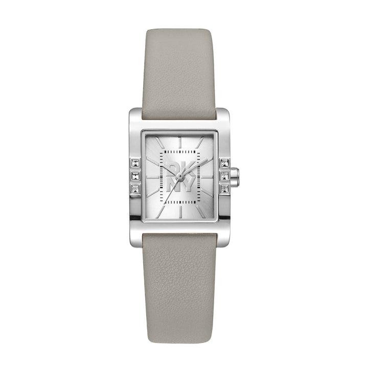 DKNY LOGO Women's Silver Dial Leather Strap Watch