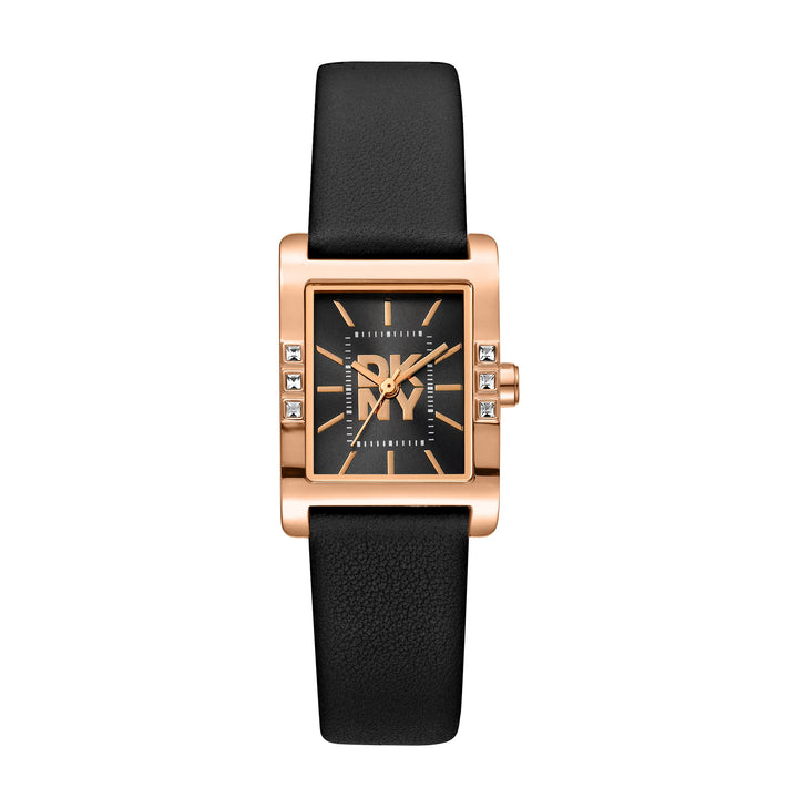 DKNY LOGO Women's Black Dial Leather Strap Watch
