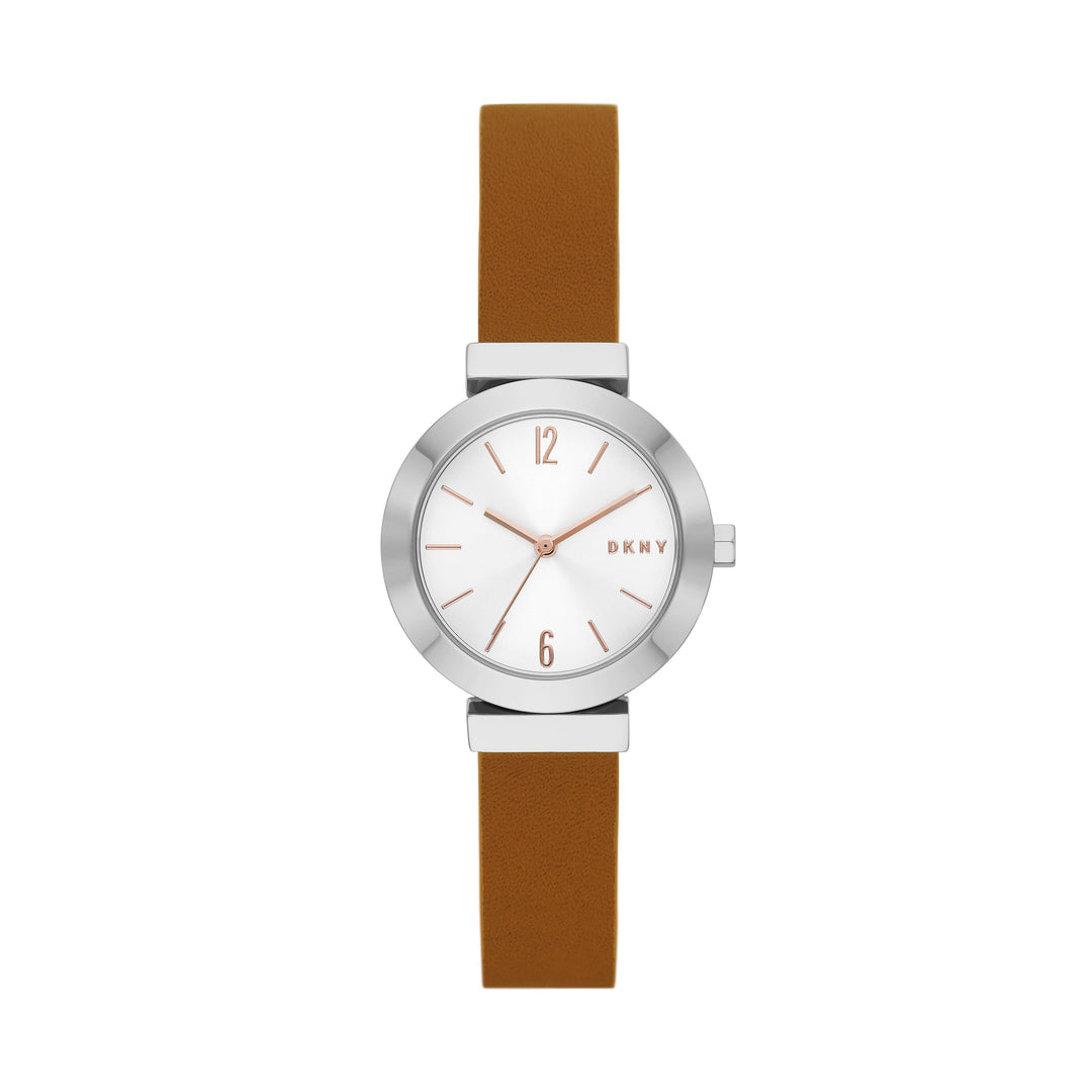 DKNY LADIES STANHOPE THREE-HAND BROWN LEATHER WATCH
