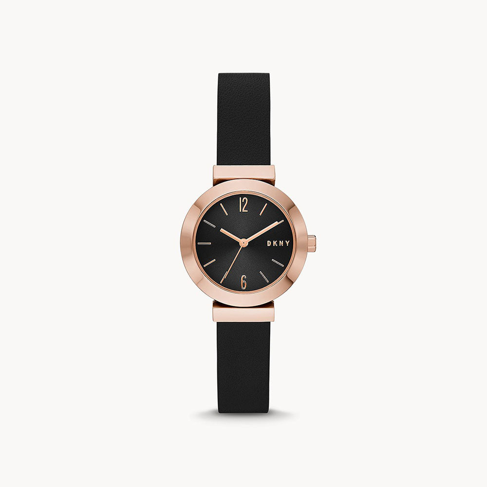 Dkny Stanhope Three-Hand Black Leather Watch