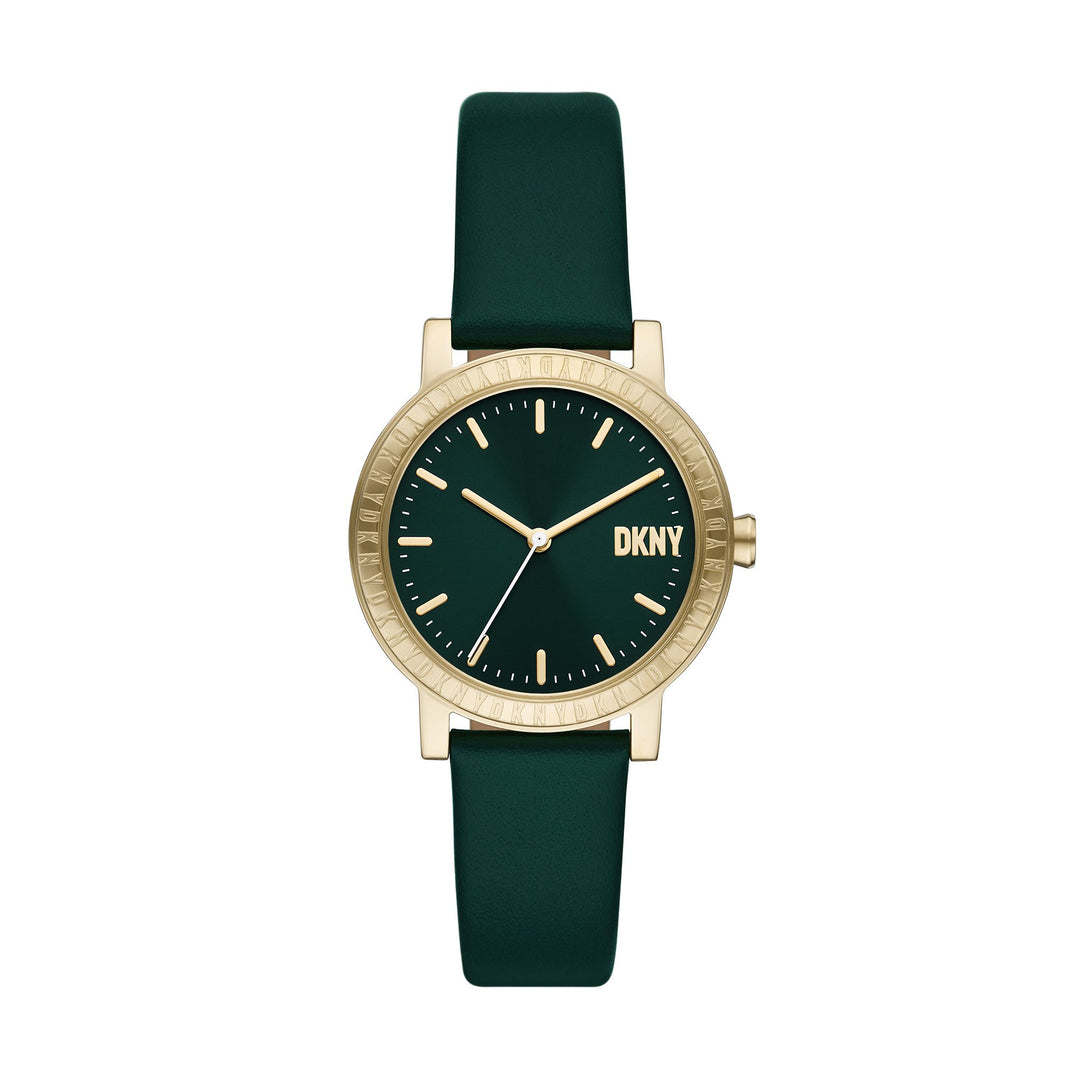 DKNY SOHO D THREE-HAND GREEN LEATHER WATCH