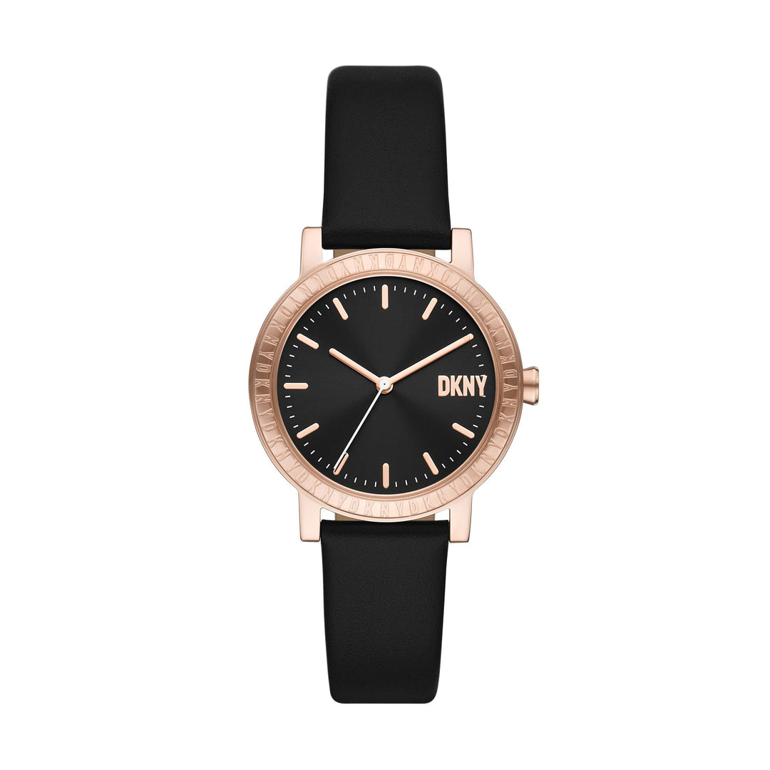 DKNY SOHO D THREE-HAND BLACK LEATHER WATCH