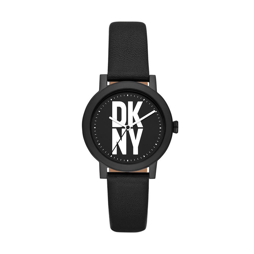 DKNY SOHO D THREE HAND BLACK LEATHER WATCH